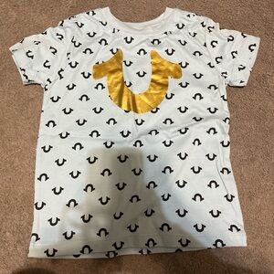 True Religion White Tee with Gold and Black Logo